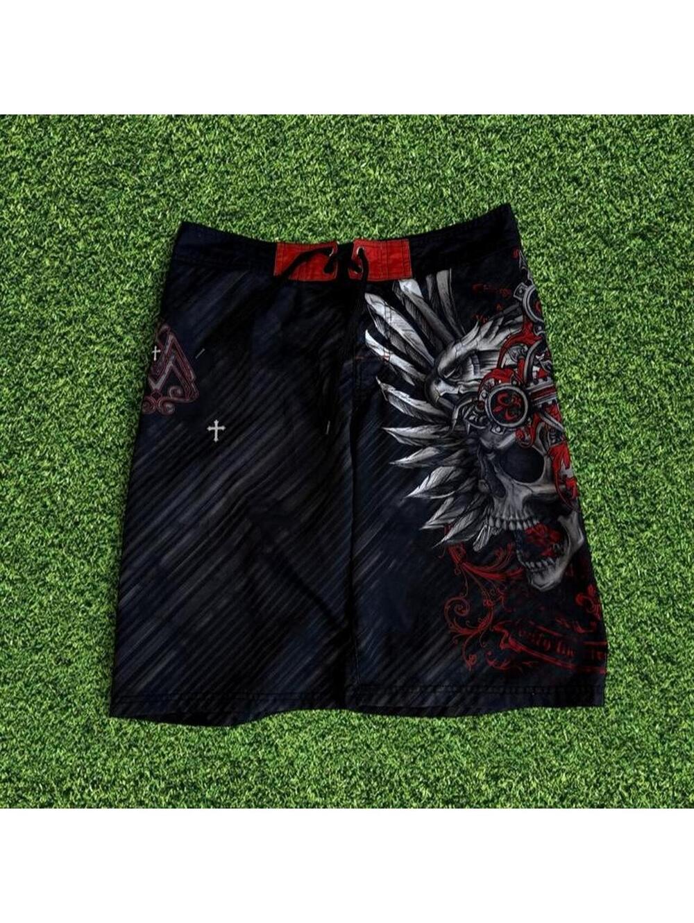 Y2K MMA Elite Skull & Wings Graphic Board Shorts Size 32